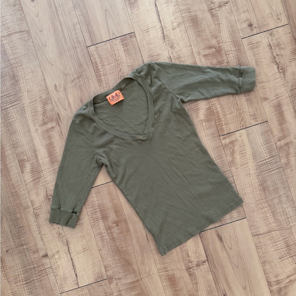 Brand New Vintage Juicy Couture Olive Green Deep V-Neck Top